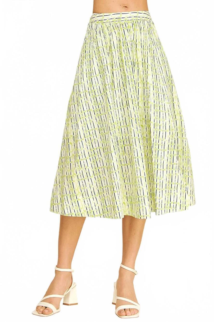 NEW PINCH geometric print a-line midi skirt in lime